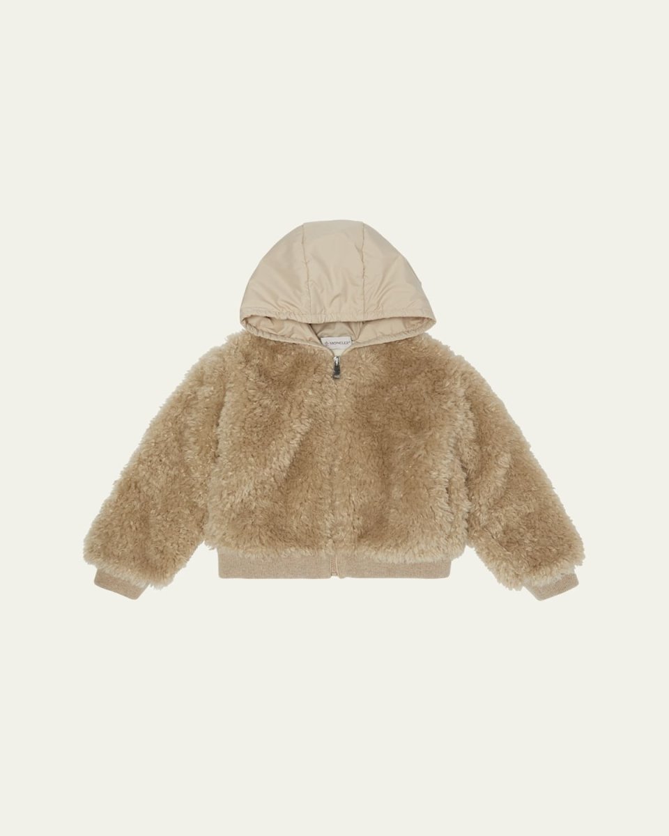 Girl's Teddy Zip-Front Cardigan with Nylon Hood, Size 12-